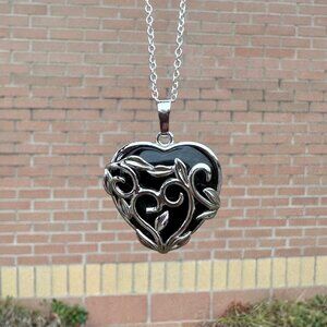 NEW Large Obsidian Heart with Vines Pendant Necklace